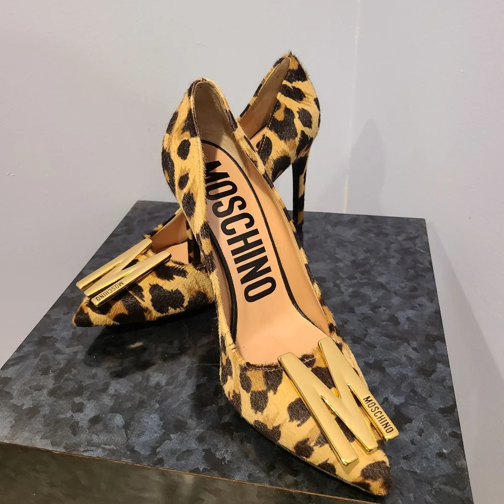 MOSCHINO WOMEN'S CALF HAIR LEOPARD SHOES NEW WITHOUT BOX EU 38 - Picture 2 of 7